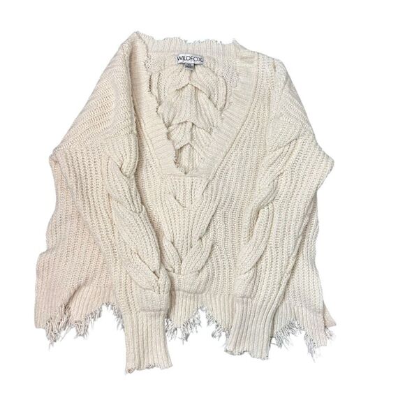 Wildfox Sweater Womens XS White Ivory Knit Braided Distressed Logan Pullover - Picture 10 of 10